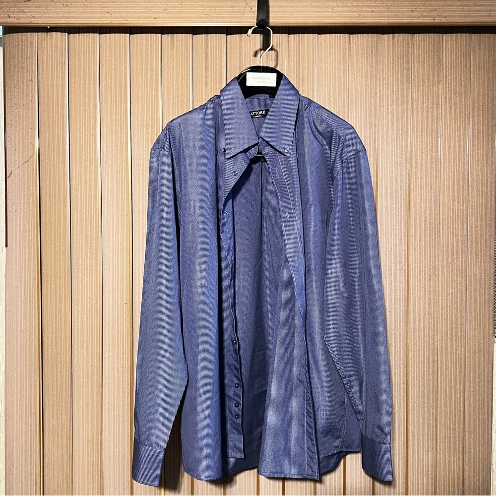 Attore Camicia Checkered Mens Long Sleeve Button Up Shirt Blue/White 100% Cotton